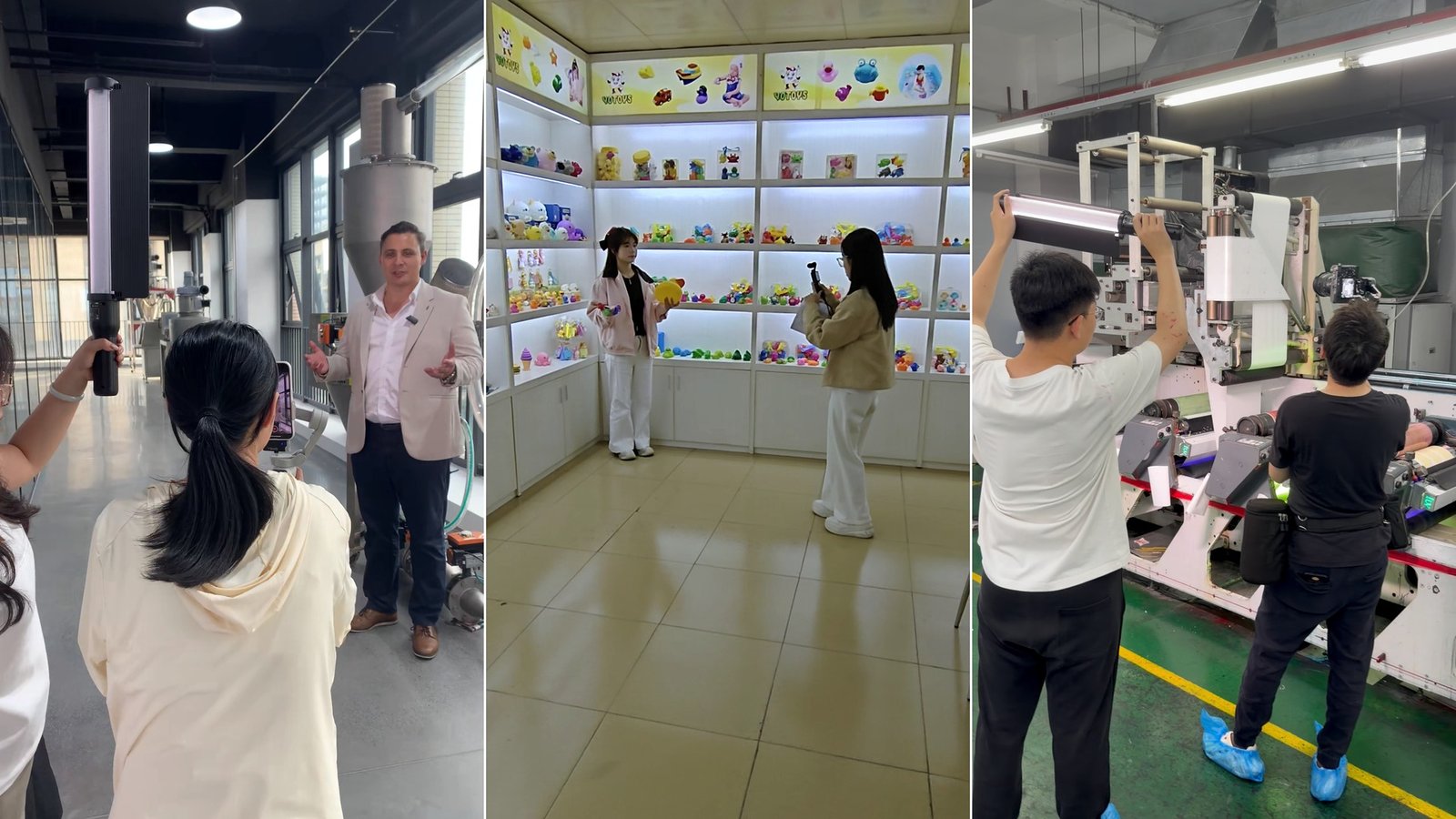 玉昆科技团队在工厂车间拍摄产品实拍素材
